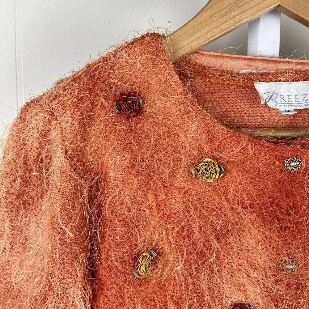 Vintage Breeze by Dorothy Schoelen Orange Rosette Cardigan & Shell Set Medium - Picture 3 of 9